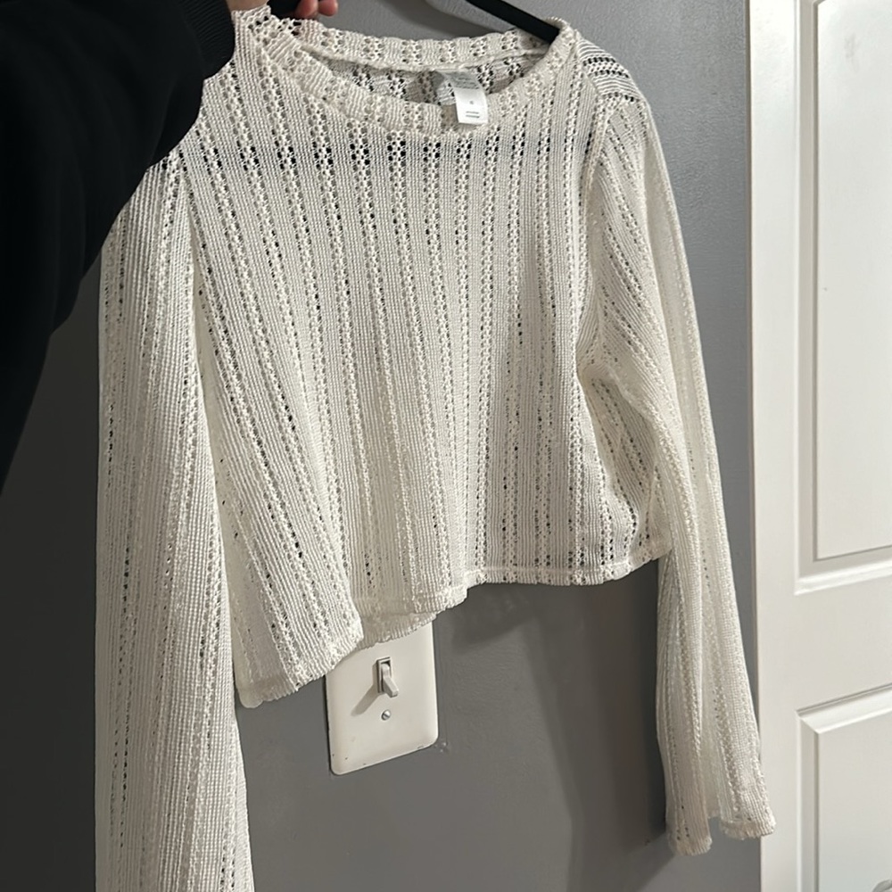 White Long sleeve Net material Top